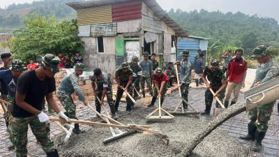 Menahan Terik Matahari, Satgas TMMD dan Warga Tetap Berjibaku Mengejar Pengecoran